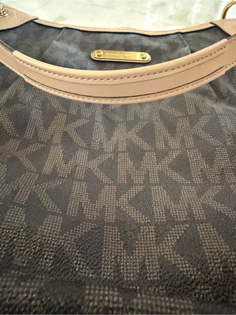 Michael Kors Jet Set Signature Brown Logo with Tan Trim and Gold Hardware (used) - Picture 8 of 9